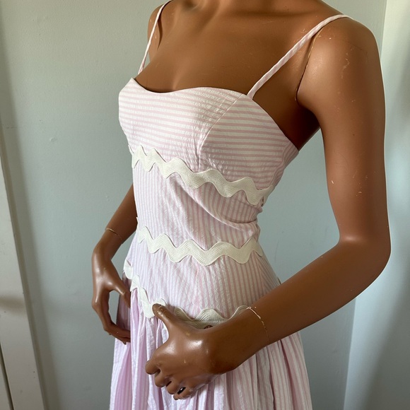 NWOT Classic Seersucker Midi Dress with Spaghetti Straps and Ric Rack Trim. - Picture 9 of 11